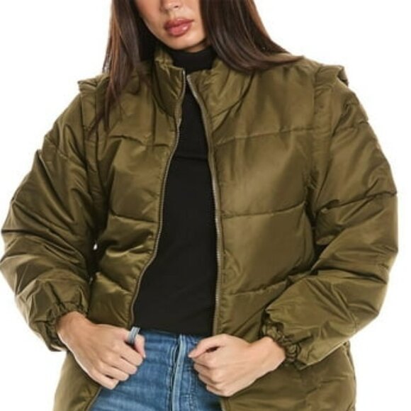 🥰 WEWOREWHAT Zip-Off Sleeve Nylon Puffer Jacket – Military Olive | Medium | NWT - Picture 2 of 3